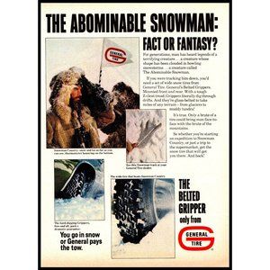 1971 General Tire Belted Gripper Vintage Print Ad Abominable Snowman Wall Art